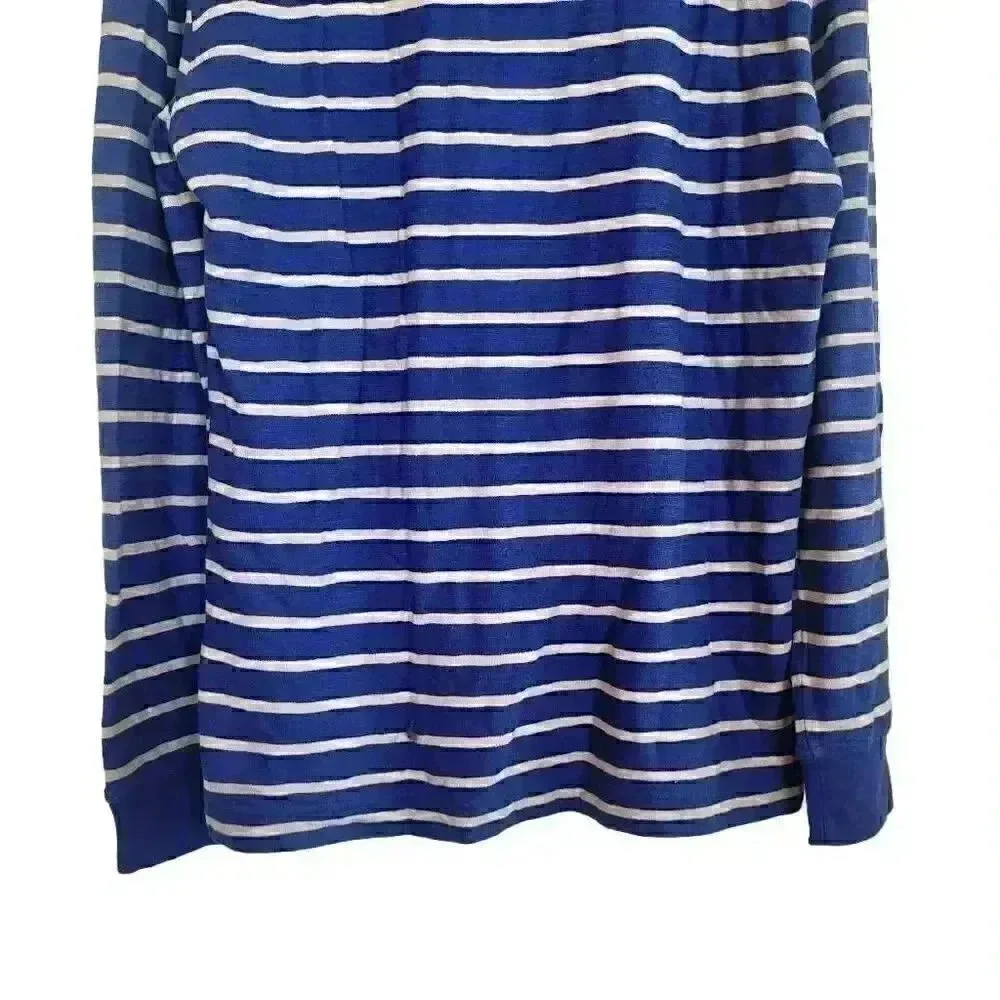 Banana Republic Men's Blue & Gray Cotton Striped Crewneck Long Sleeve T-Shirt